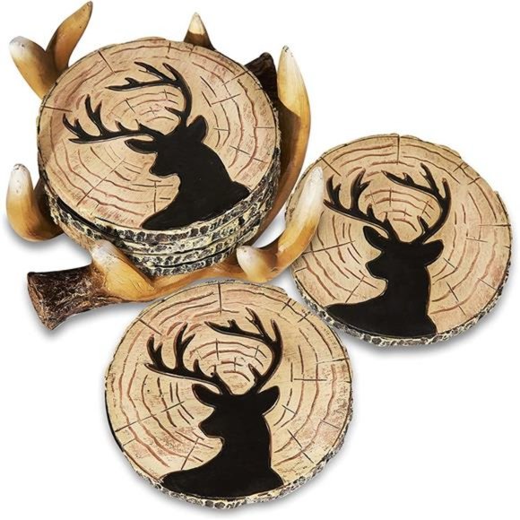 Deer Antler Coasters - 6 Full Size Rustic Coasters for Log Cabin Decor - Hunting - Picture 6 of 6